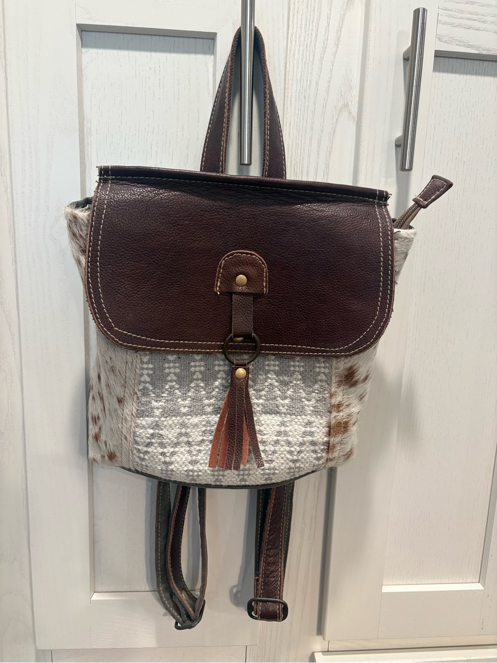Brown Leather-Flap Tassel Backpack - Myra